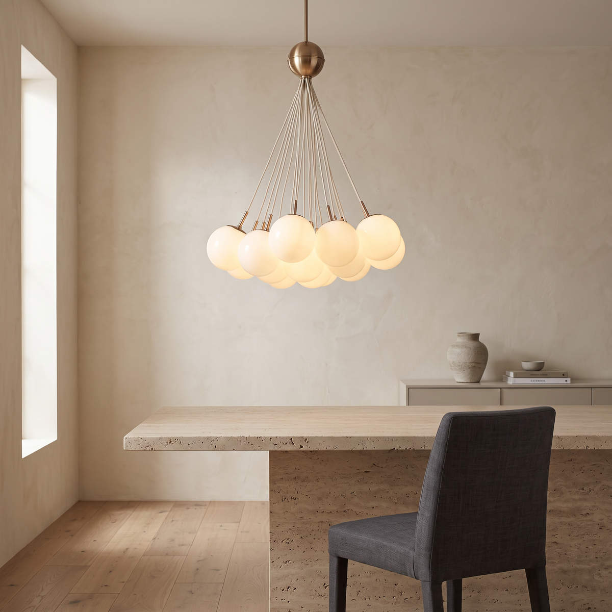 Bubble Glass Chandelier, Gold Metal and Clear Glass Globe Ceiling Light for Dining Room