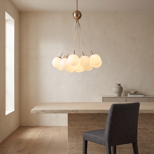 Bubble Glass Chandelier, Gold Metal and Clear Glass Globe Ceiling Light for Dining Room