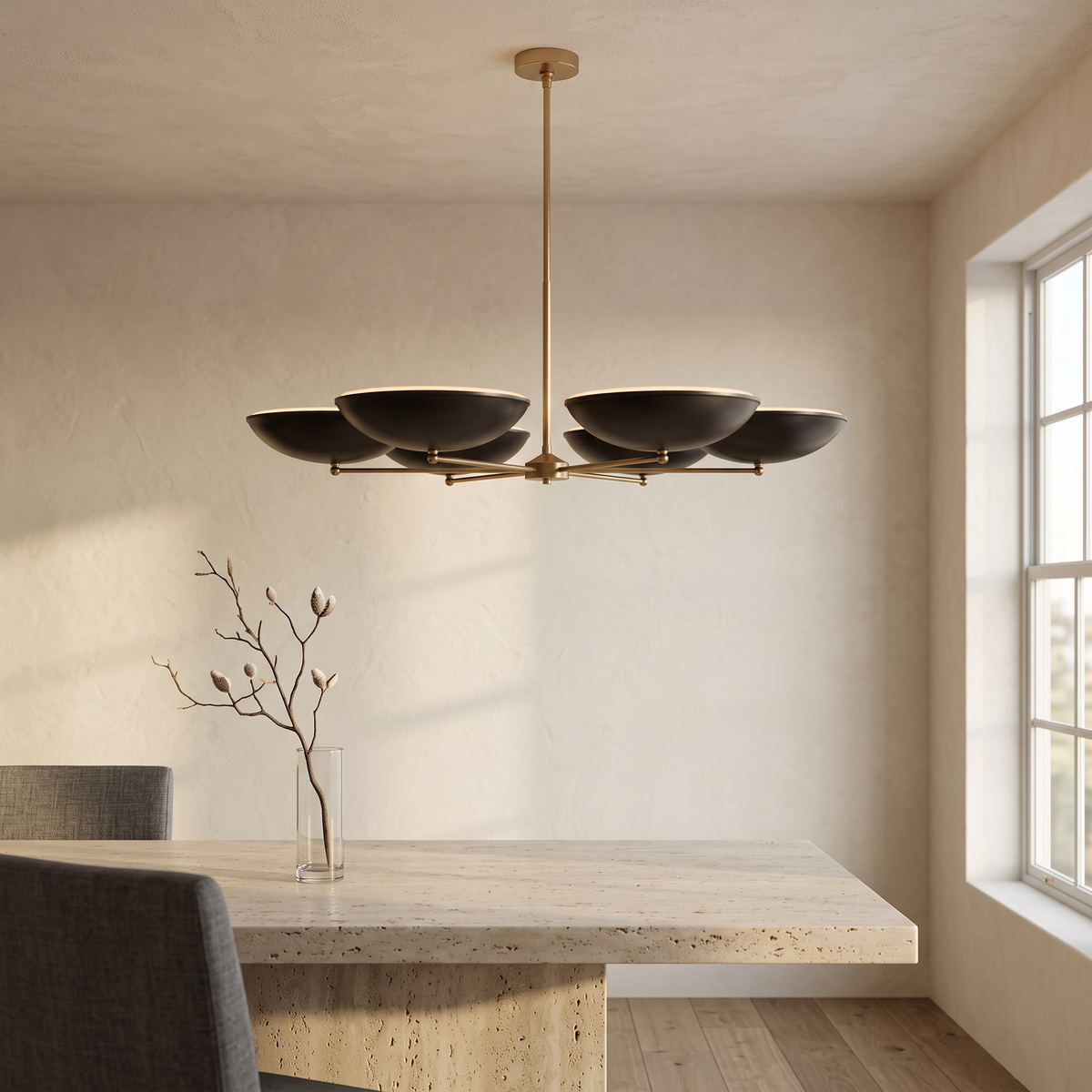 Black and Gold Chandelier, French Metal 6-Light Ceiling Fixture for Dining Room and Living Room