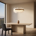 Modern LED Chandelier, Crackled Glass and Stainless Steel Ceiling Light for Dining Room