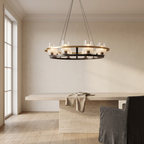 Wagon Wheel Chandelier, Full Copper and Clear Glass Ceiling Light for Dining Room, 8 to 15 Lights