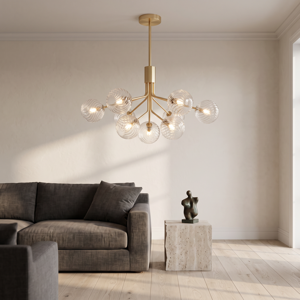 Glass Globe Chandelier, Solid Copper Sputnik Ceiling Light for Living Room, 9 to 18 Lights