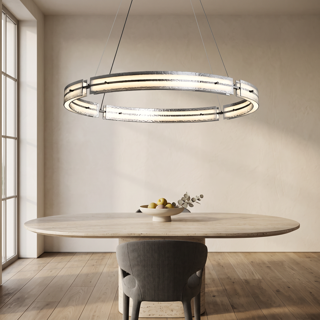 Ring Chandelier, Copper and Glass LED Circular Strip Ceiling Light for Dining Room, Dimmable