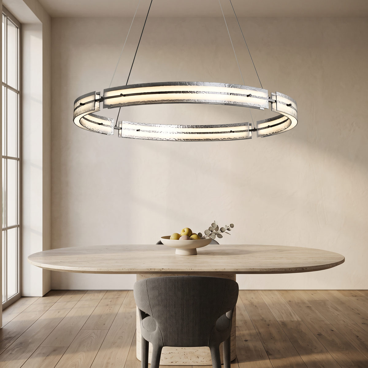 Ring Chandelier, Copper and Glass LED Circular Strip Ceiling Light for Dining Room, Dimmable