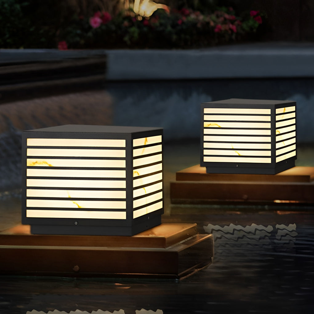 Modern Pillar Post Light, Waterproof Stainless Steel Marble-Texture LED Column Lamp for Terraces and Gateposts, Solar or Hardwired