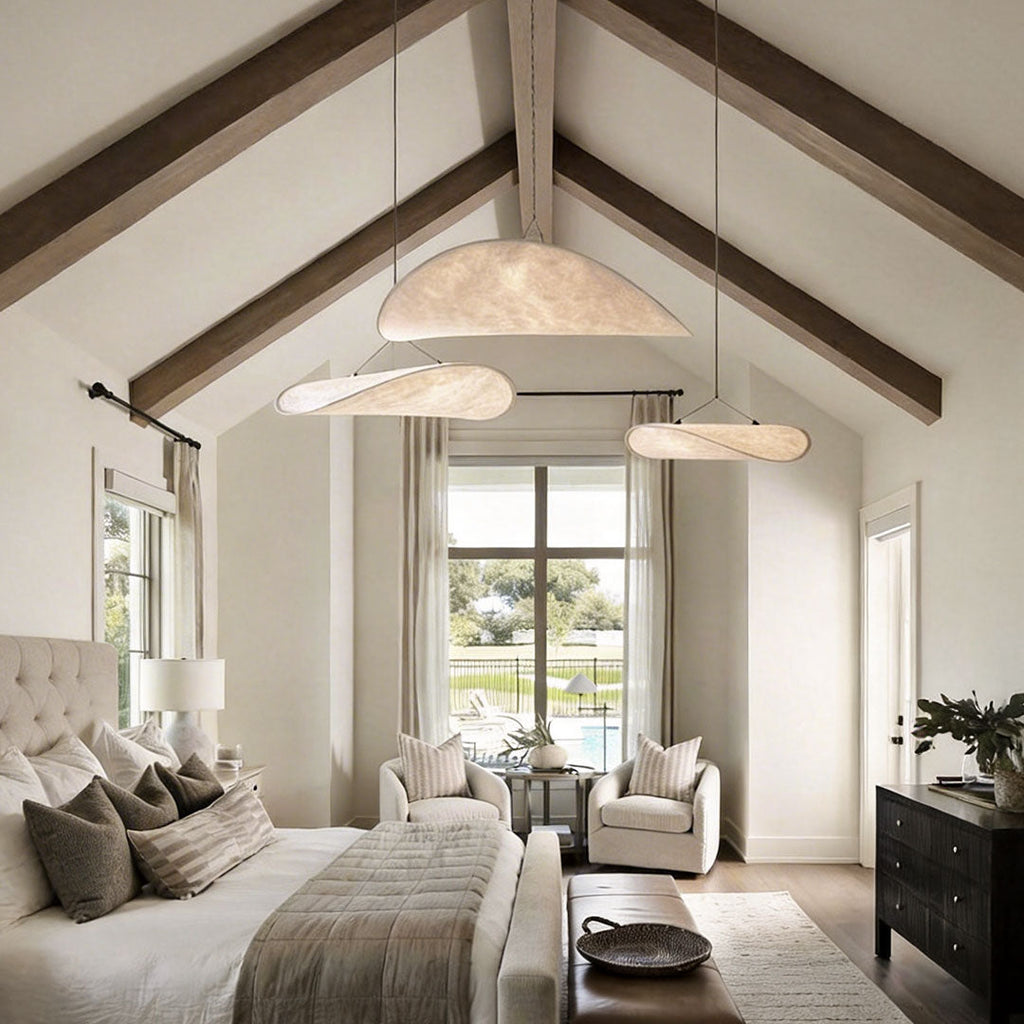 Oversized Chandelier, White Silk and Metal Ceiling Light for Living Room, Adjustable 70.9-Inch Cord