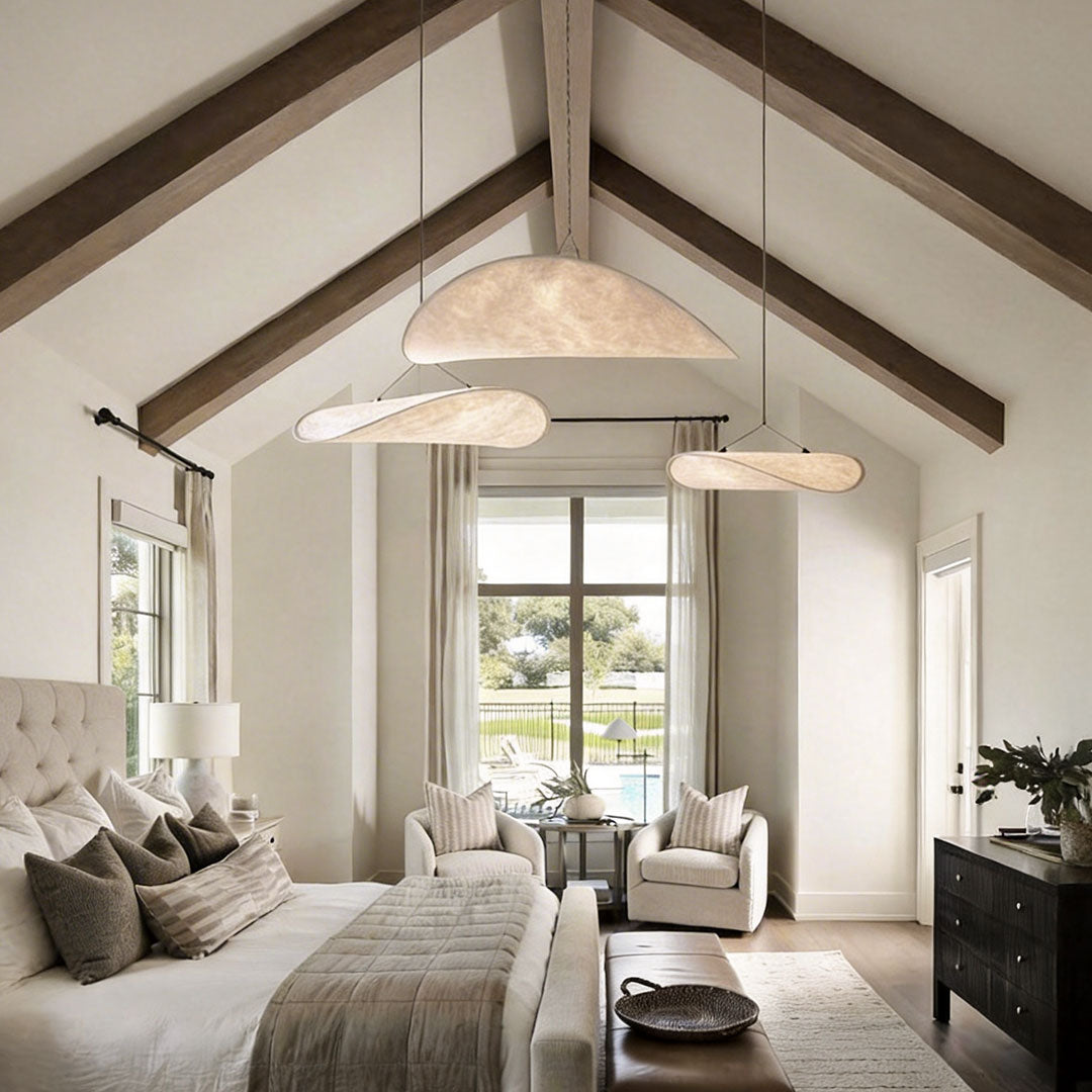 Oversized Chandelier, White Silk and Metal Ceiling Light for Living Room, Adjustable 70.9-Inch Cord