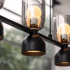 Close-up of the industrial glass pendant shades