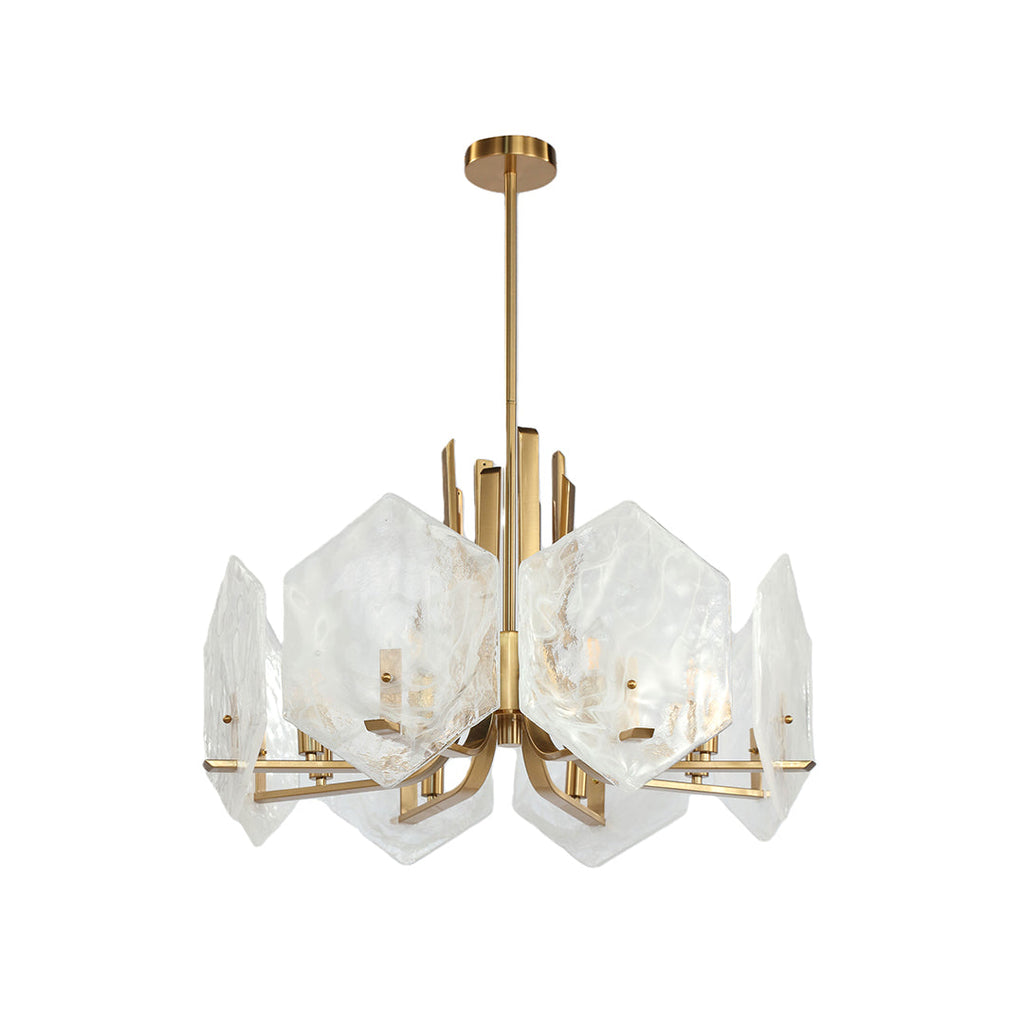 Geometric Chandelier, Gold Metal and Clear Glass Ceiling Light for Entryway, Adjustable Rod