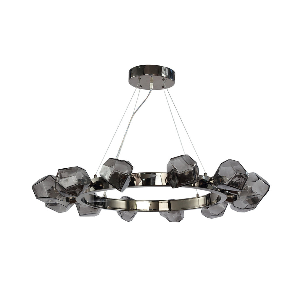 Round Chandelier, Black Metal and Clear Glass Ring Ceiling Light for Entryway, Adjustable Cord
