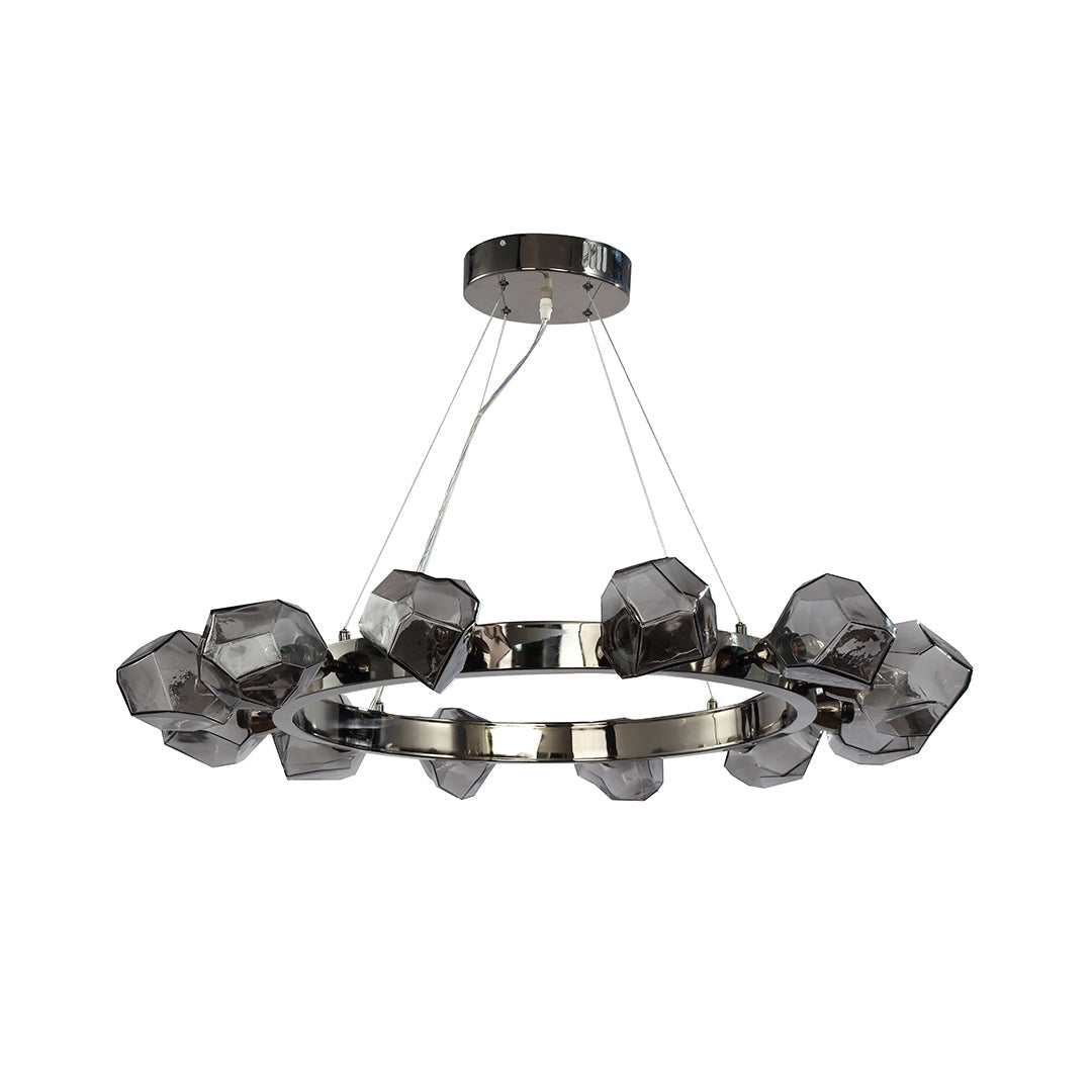 Round Chandelier, Black Metal and Clear Glass Ring Ceiling Light for Entryway, Adjustable Cord