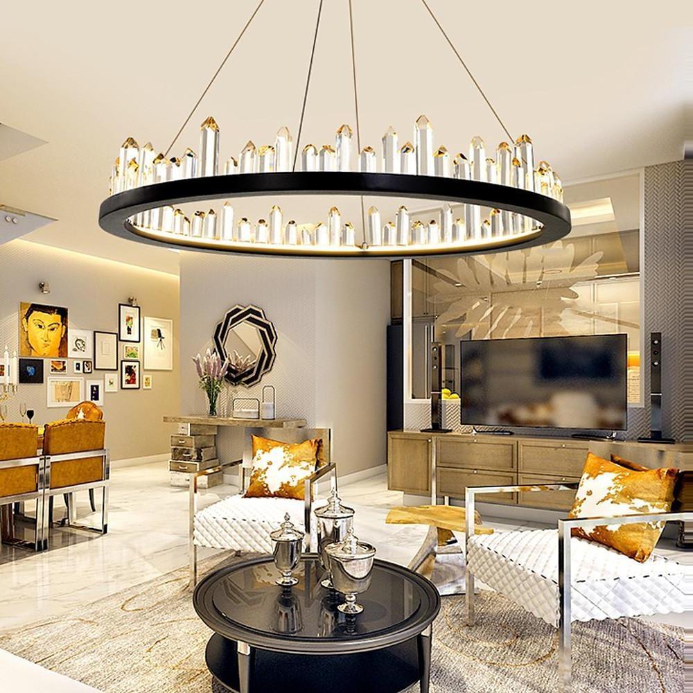 Black metal crystal ring chandelier, main product view