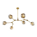 Six-light glass molecule chandelier shown in a close product view