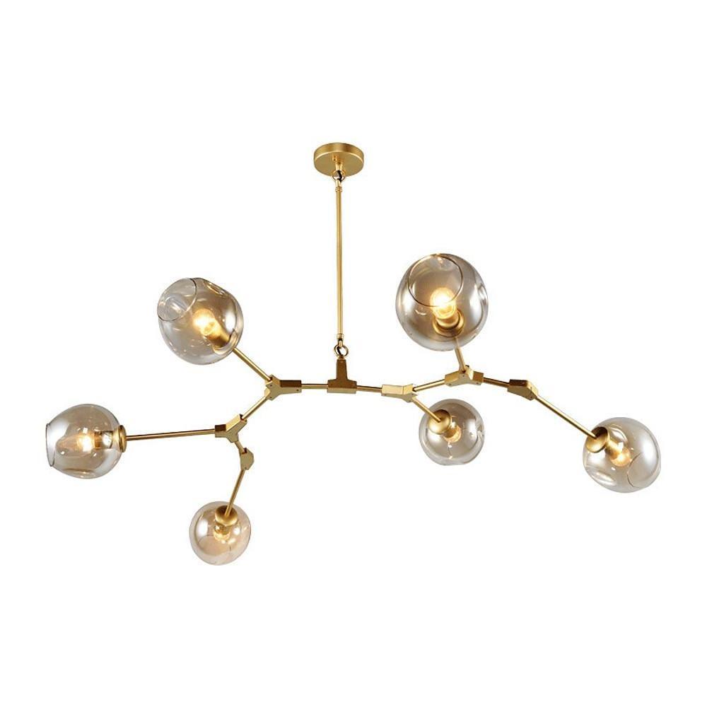 Six-light glass molecule chandelier shown in a close product view