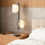 Cloud stone chandelier hanging above a dining bar