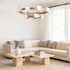 Gold ring cloud stone chandelier in a living room