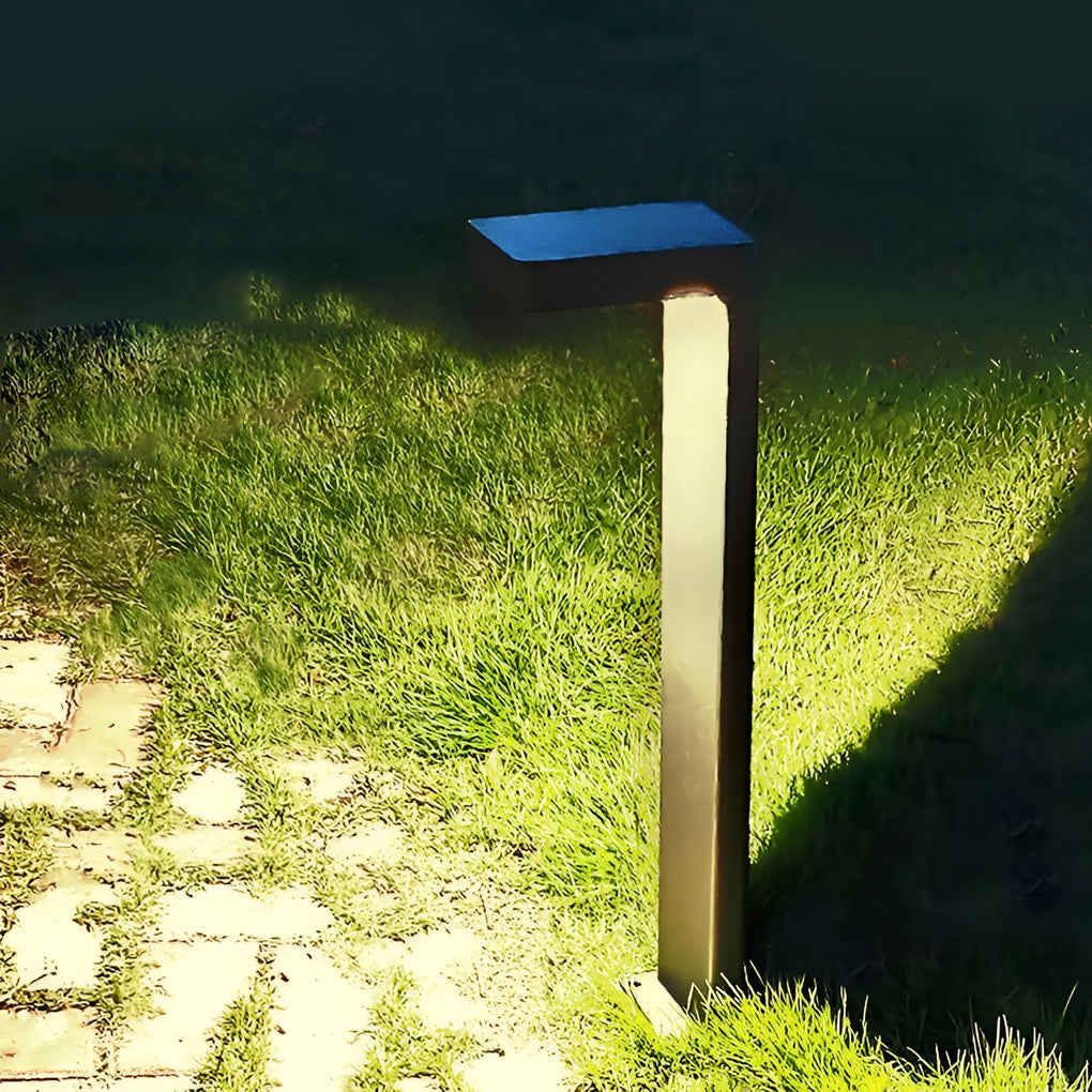 L-shaped solar path light giving soft light on a grassy area