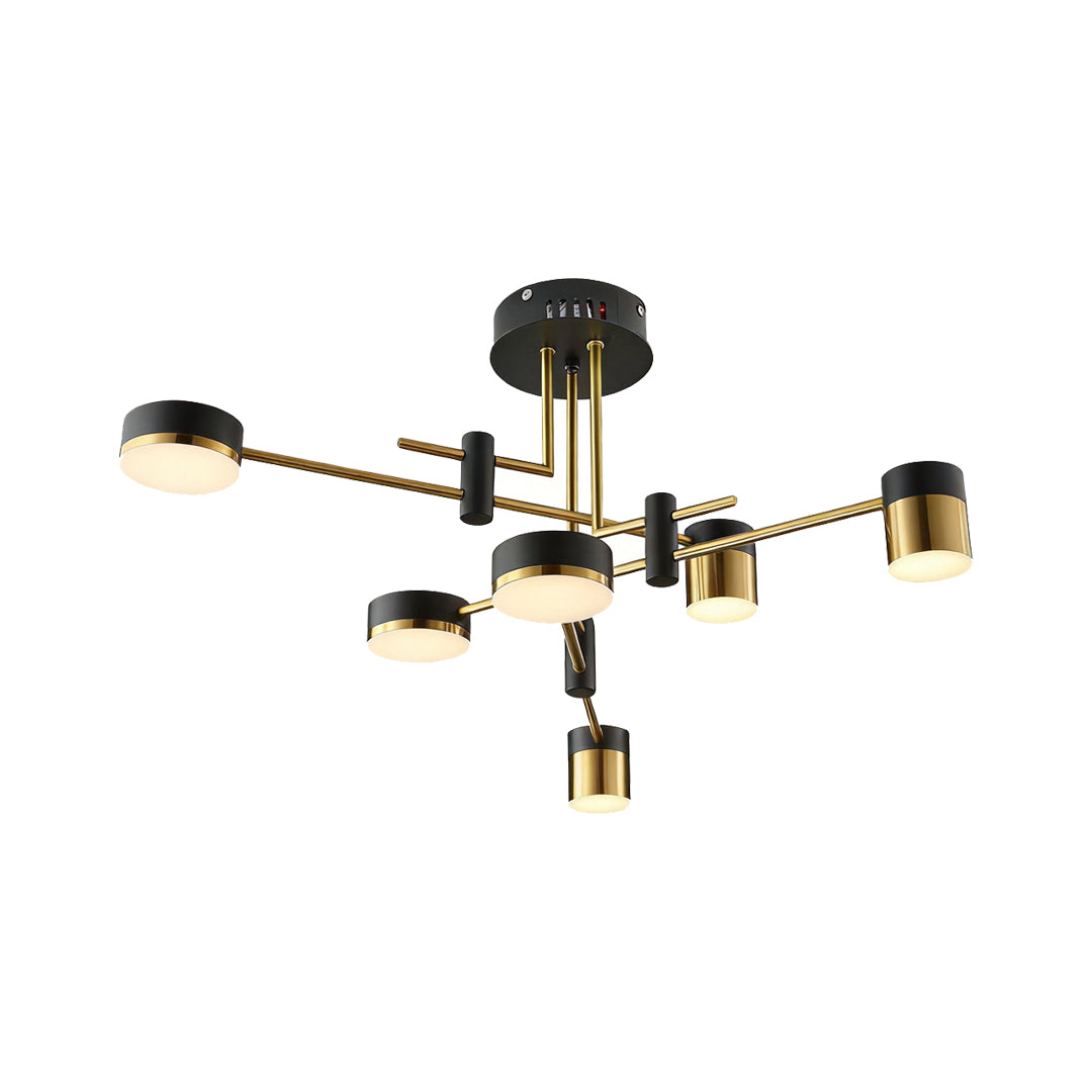 Sputnik Ceiling Light, Black and Gold Geometric LED Fixture for Living Room, Dimmable