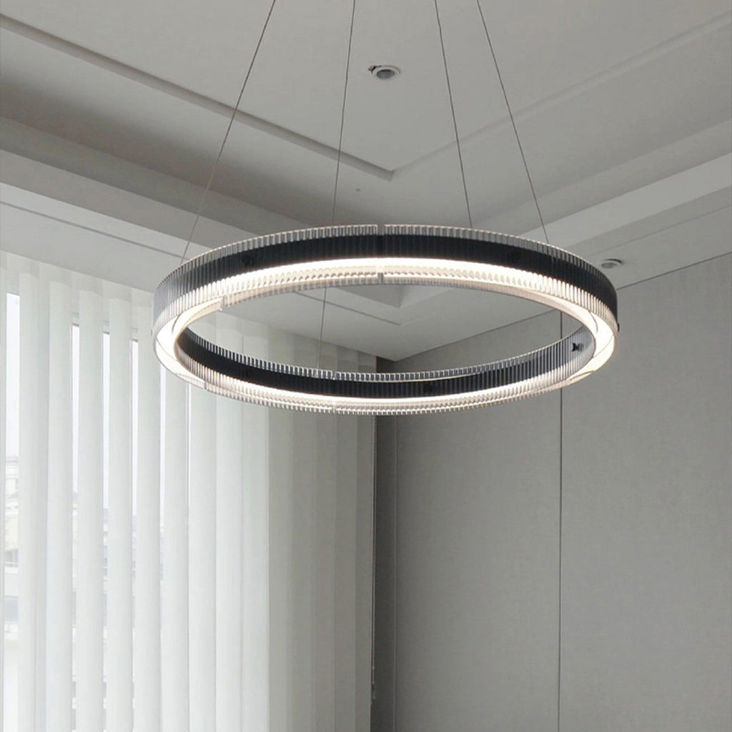Ring Chandelier, Black Aluminum Minimalist LED Ceiling Light for Living Room, CRI 97 Full-Spectrum