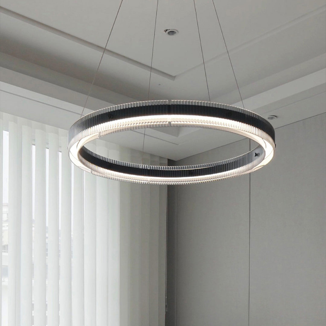 Ring Chandelier, Black Aluminum Minimalist LED Ceiling Light for Living Room, CRI 97 Full-Spectrum