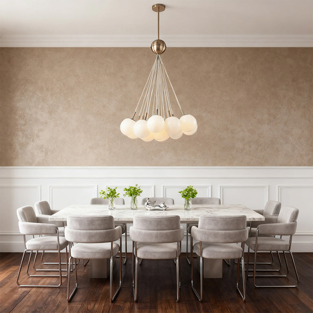 Bubble Glass Chandelier, Gold Metal and Clear Glass Globe Ceiling Light for Dining Room