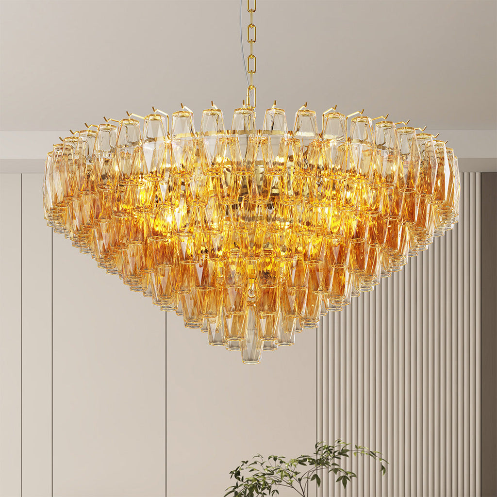 Glass Pendant Chandelier, Iron and Clear Glass Multi-Light Ceiling Fixture for Dining Room
