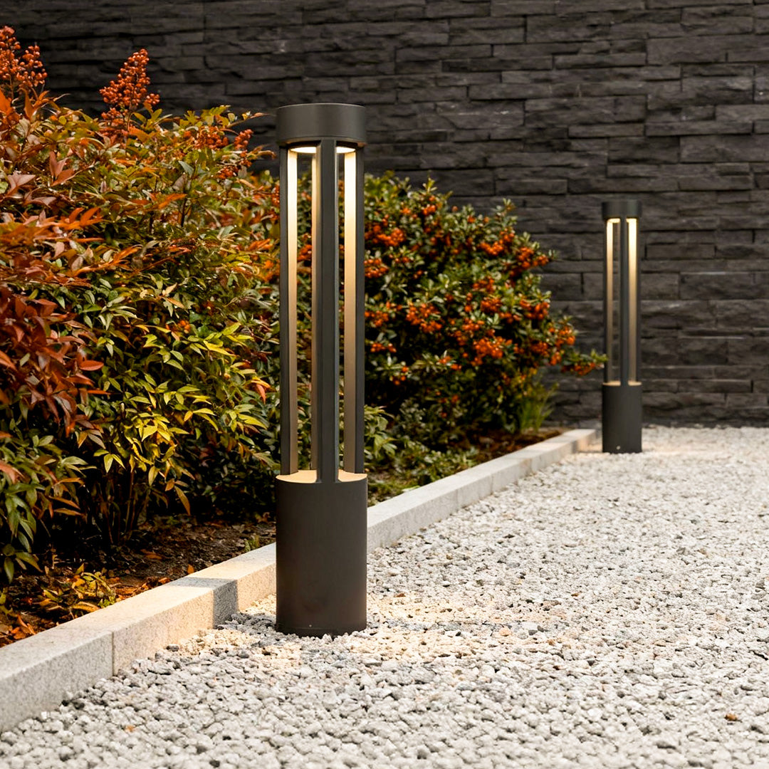 LED Bollard Path Lights, Die-Cast Aluminum Modern Black Landscape Columns for Driveways and Grounds, Round or Square in Five Heights