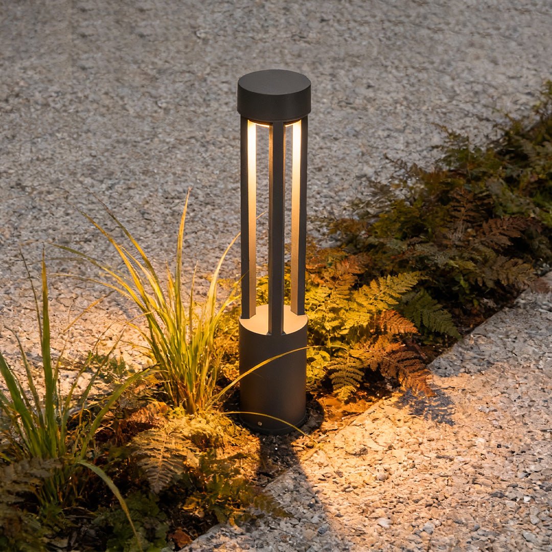 LED Bollard Path Lights, Die-Cast Aluminum Modern Black Landscape Columns for Driveways and Grounds, Round or Square in Five Heights