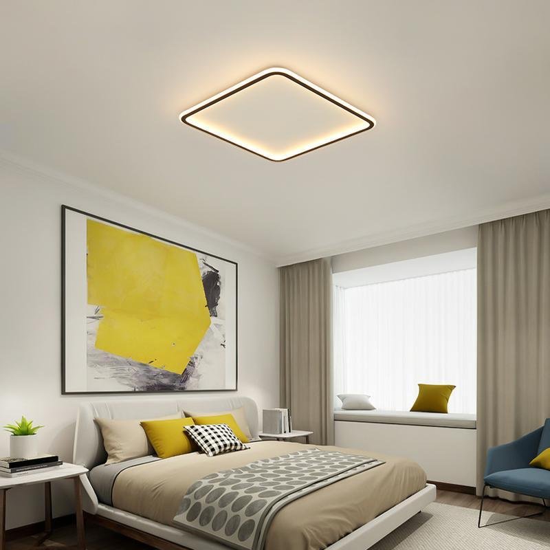 Square LED Ceiling Light, Industrial Recessed Aluminum Frame Fixture for Living Rooms and Bedrooms, 100W Centerless Light Band