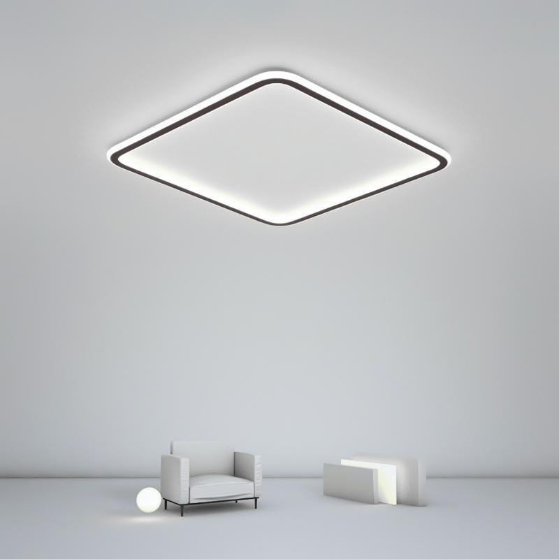 Square LED Ceiling Light, Industrial Recessed Aluminum Frame Fixture for Living Rooms and Bedrooms, 100W Centerless Light Band