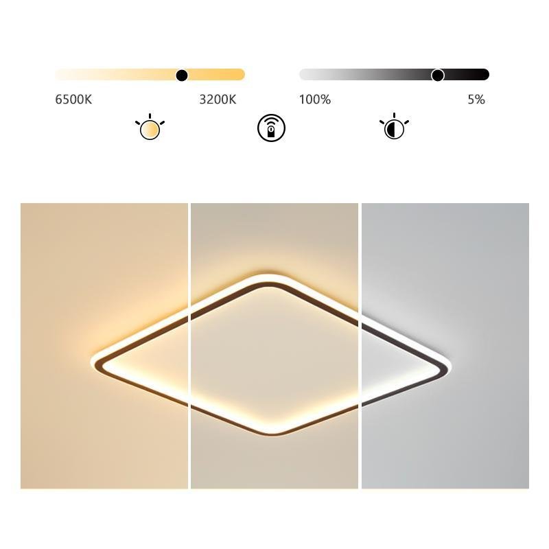 Square LED Ceiling Light, Industrial Recessed Aluminum Frame Fixture for Living Rooms and Bedrooms, 100W Centerless Light Band