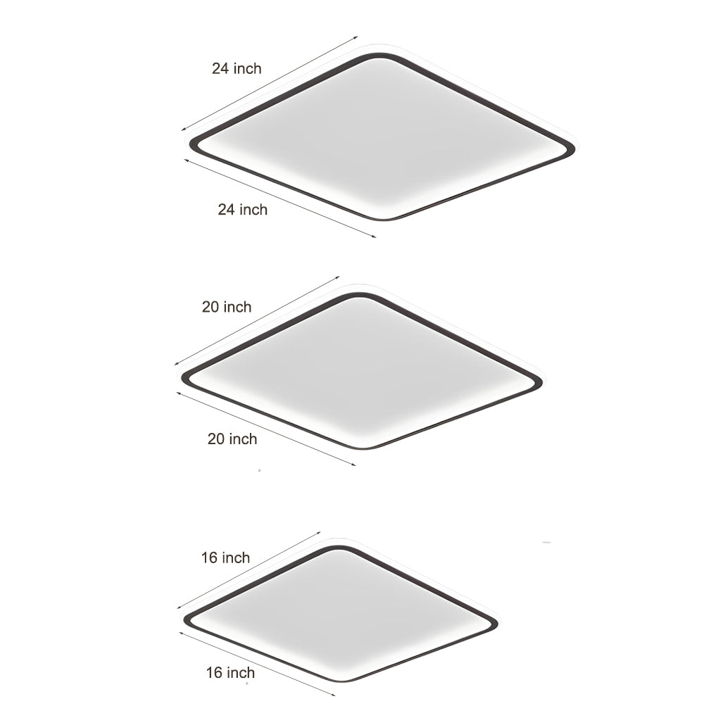 Diagram showing the size options for the square ceiling light
