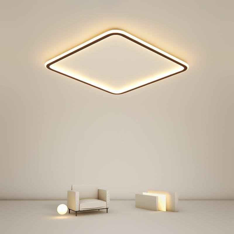 Square LED Ceiling Light, Industrial Recessed Aluminum Frame Fixture for Living Rooms and Bedrooms, 100W Centerless Light Band