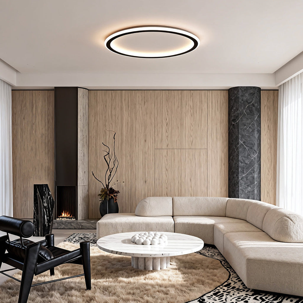 LED circle ceiling light in a contemporary lounge