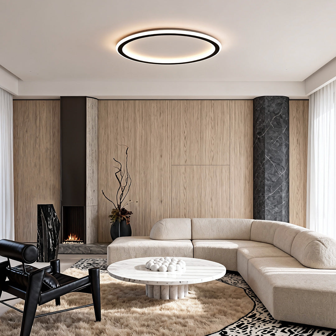 LED Circle Ceiling Light, Slim Acrylic and Metal Flush Fixture for Bedrooms and Hallways, Dimmable Minimalist Ring