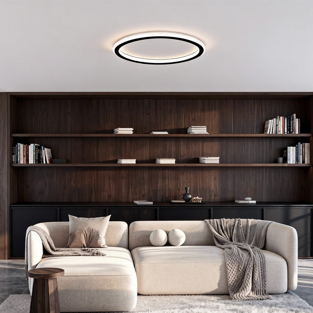 LED Circle Ceiling Light, Slim Acrylic and Metal Flush Fixture for Bedrooms and Hallways, Dimmable Minimalist Ring