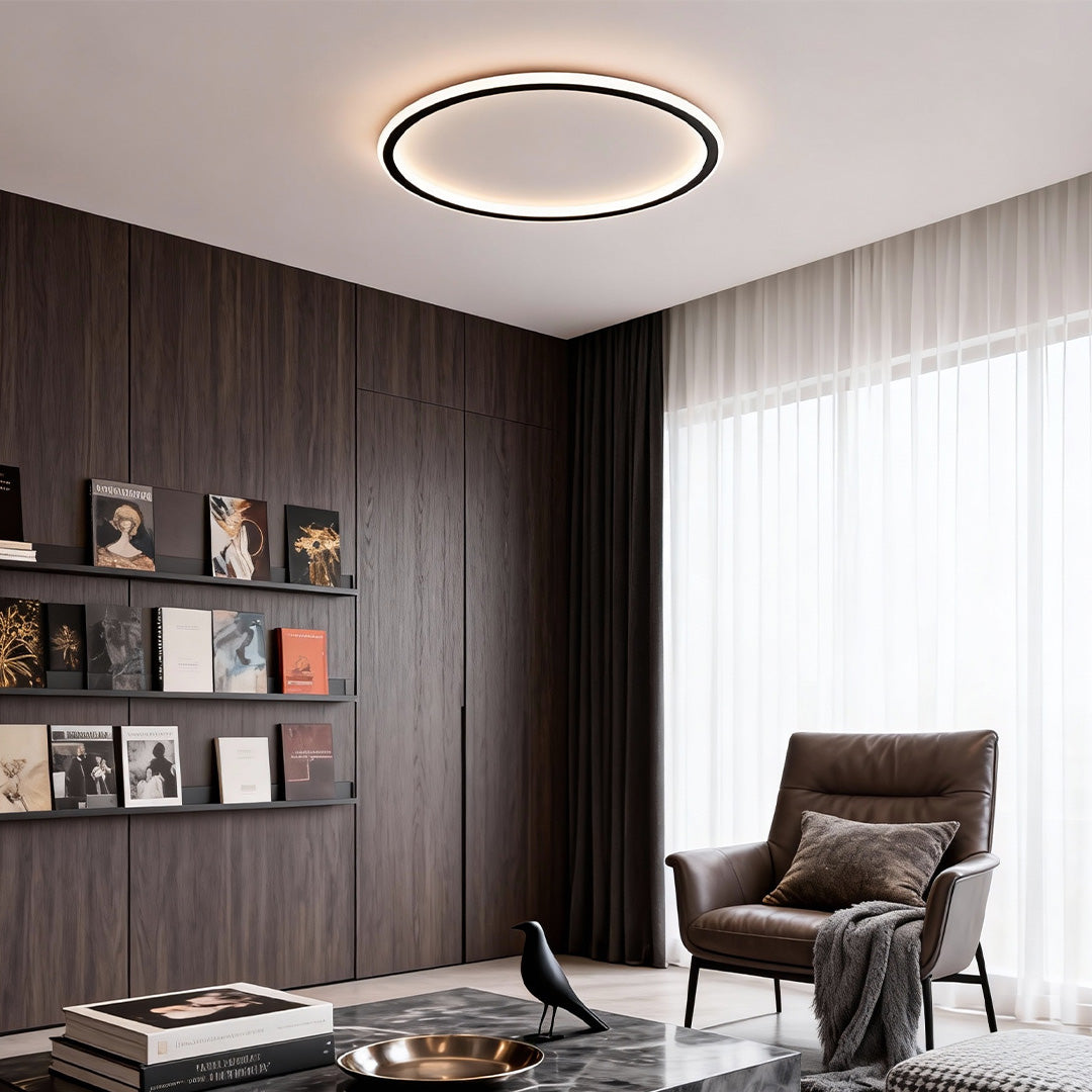 LED Circle Ceiling Light, Slim Acrylic and Metal Flush Fixture for Bedrooms and Hallways, Dimmable Minimalist Ring