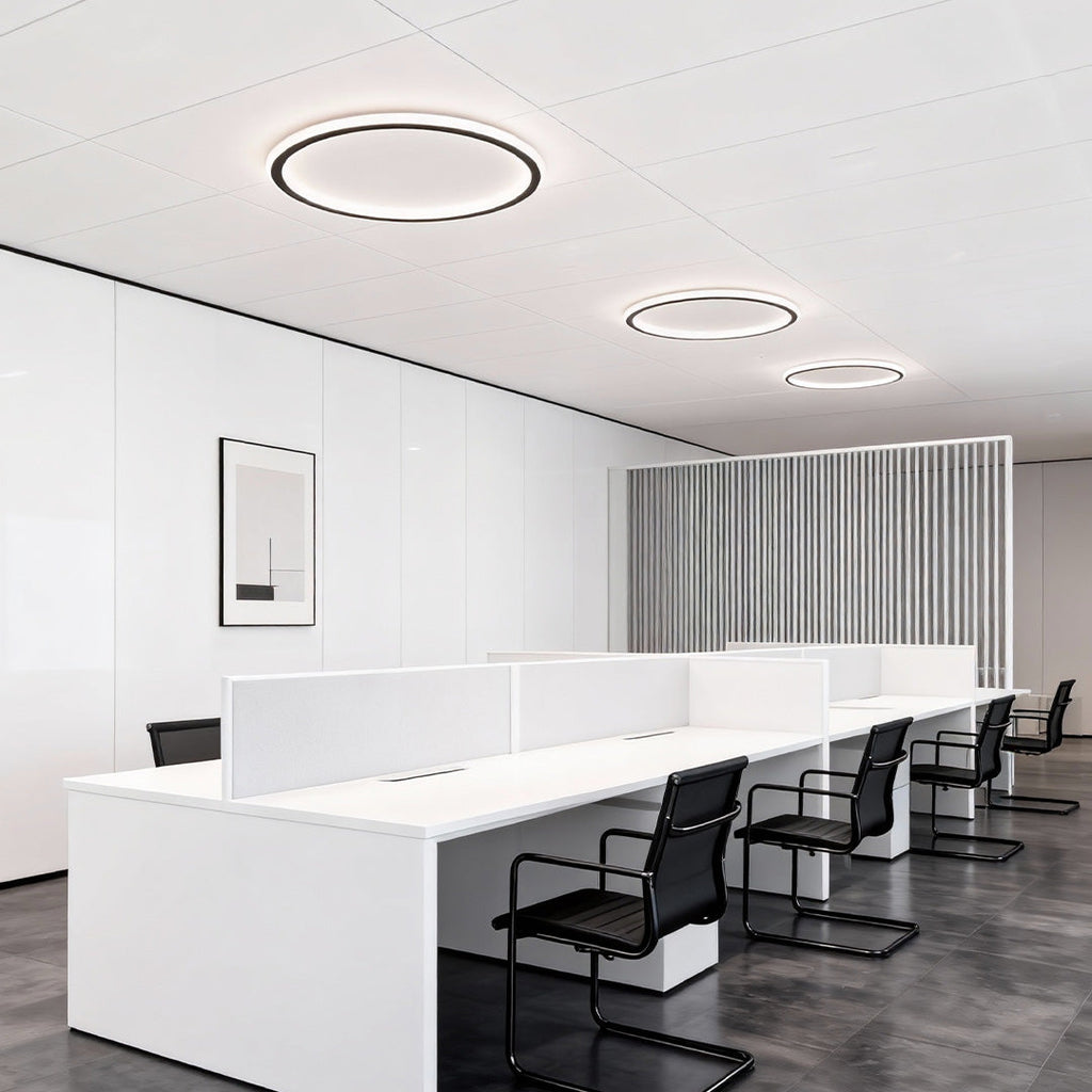 LED circle ceiling light in a modern office space