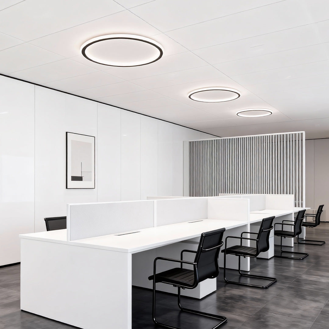 LED circle ceiling light in a modern office space