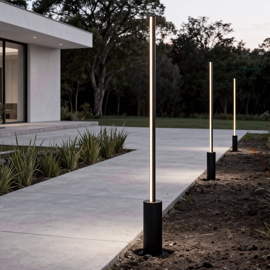 Outdoor LED Floor Lamp, Contemporary Stainless Steel Waterproof Linear Light for Garden Paths and Terraces, Four Heights