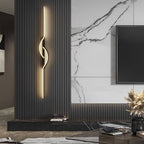 Linear LED wall sconce mounted on a dark panelled wall