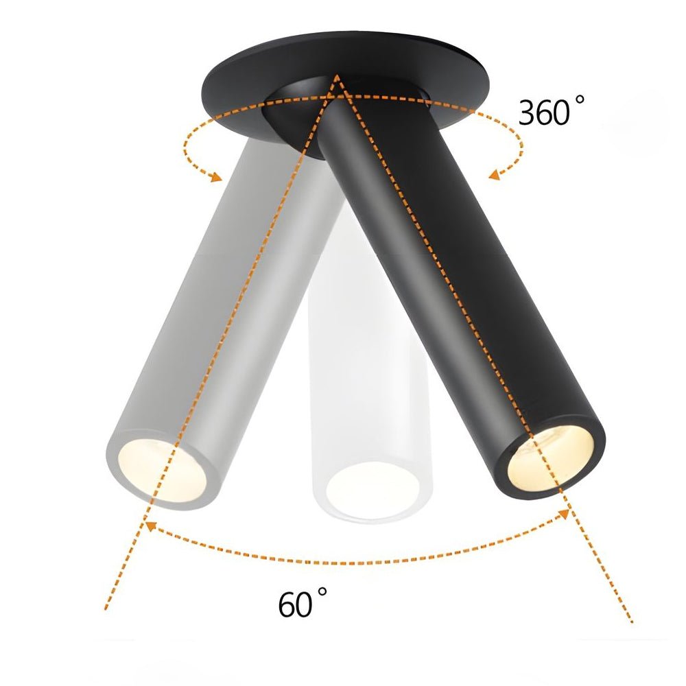 Diagram showing the spotlight's adjustable rotation and tilt angles