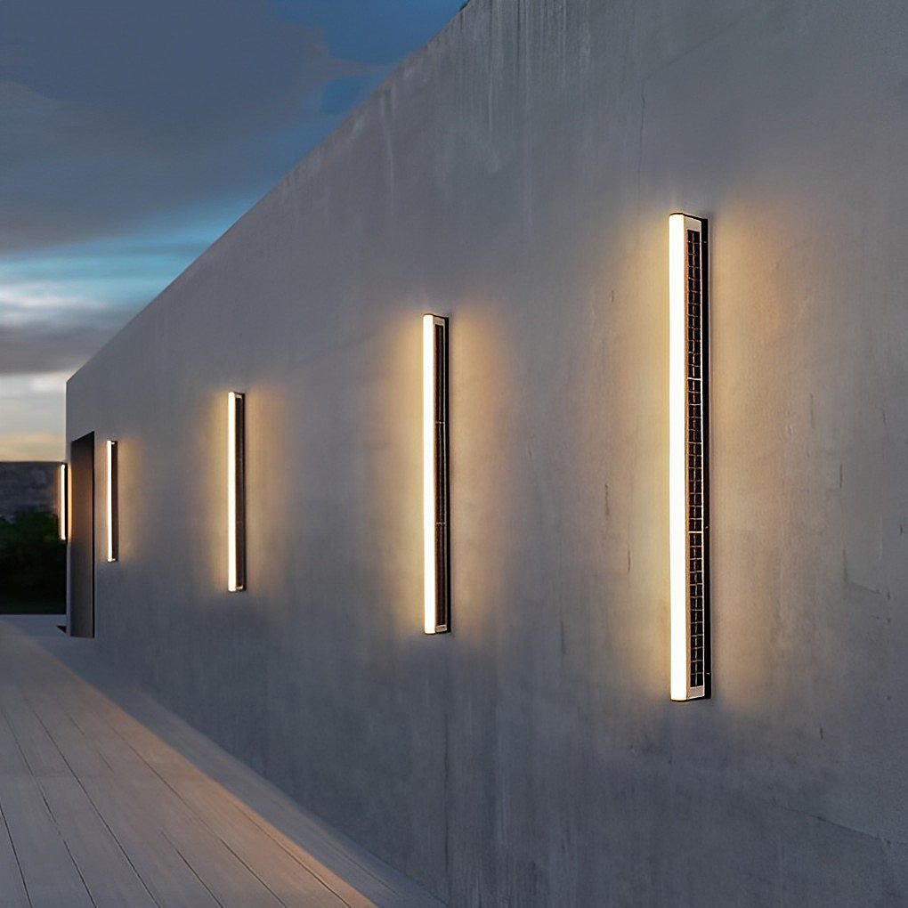 Solar LED Wall Light, Waterproof Minimalist Linear Outdoor Sconce for Facades and Fences, Four Heights with Dual Solar Panels