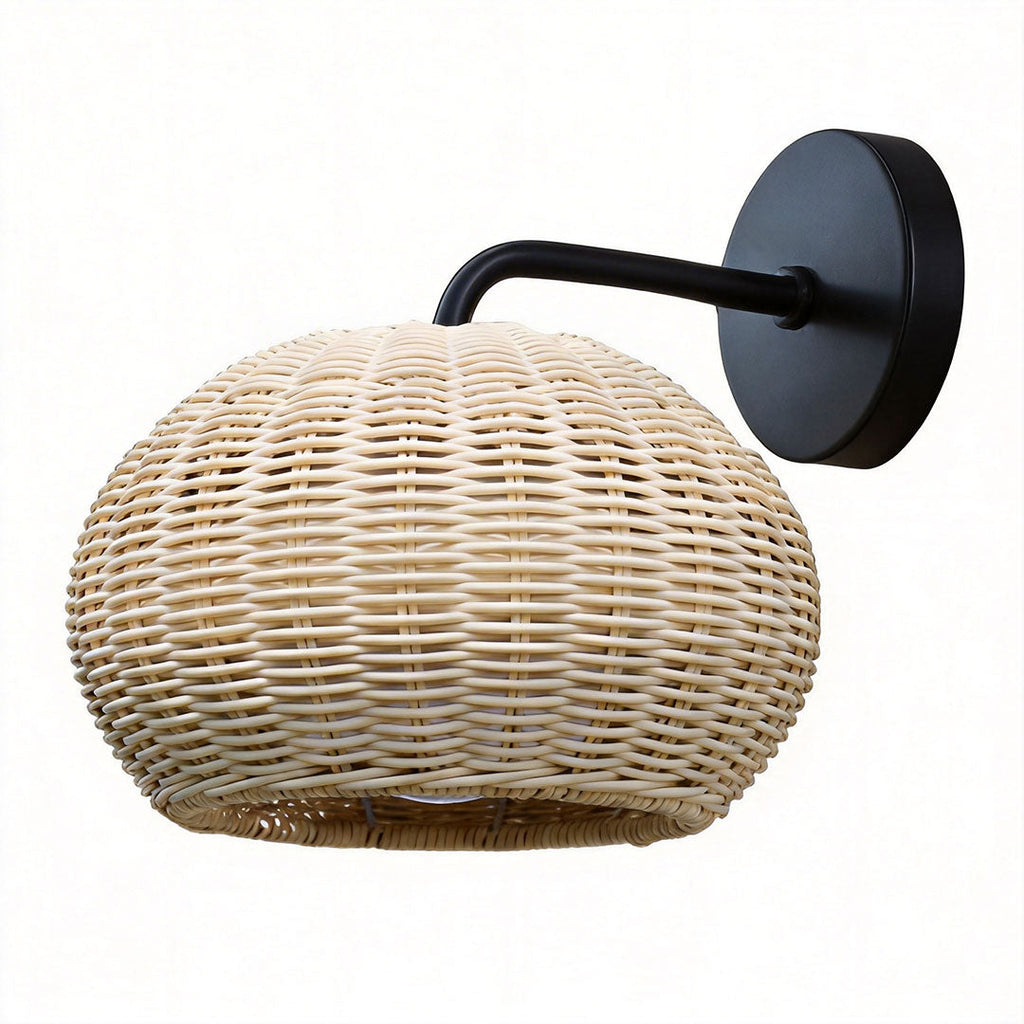 Rattan Outdoor Pendant Light, Woven Bohemian Hanging Lantern for Patios and Porches, Weather-Resistant Warm LED Glow