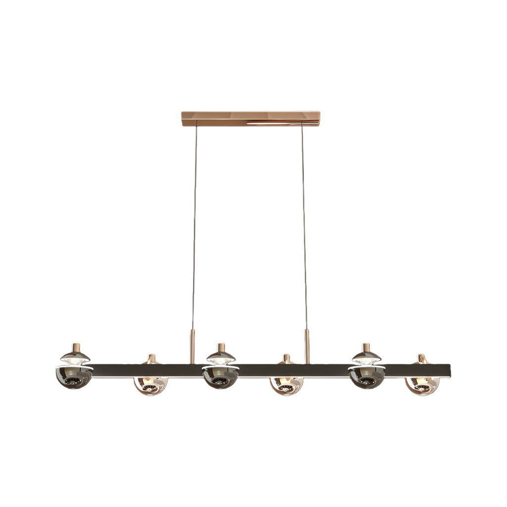 Linear horizontal chandelier with multiple glass spheres
