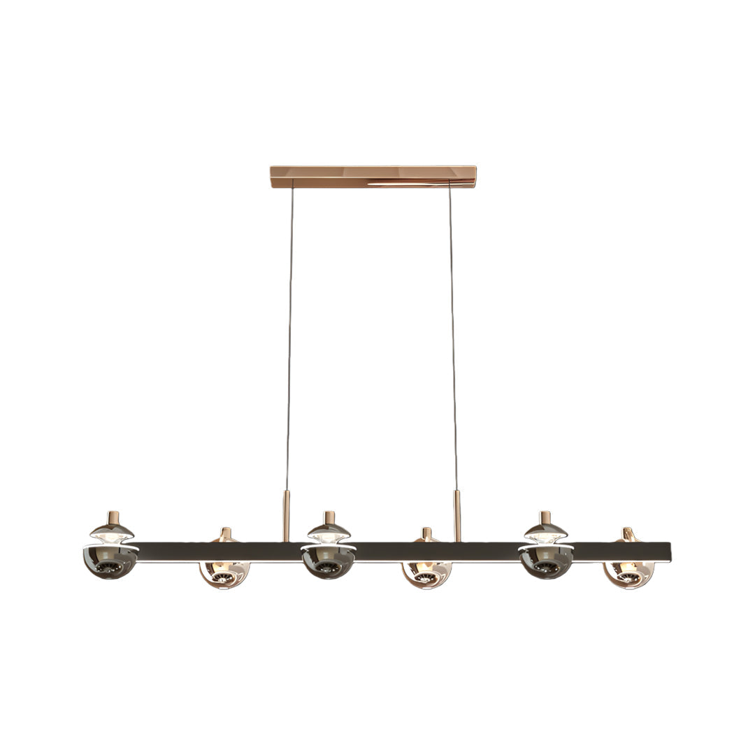 Linear horizontal chandelier with multiple glass spheres