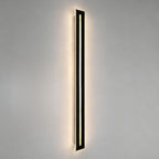 Long black wall sconce shown from its slim side profile