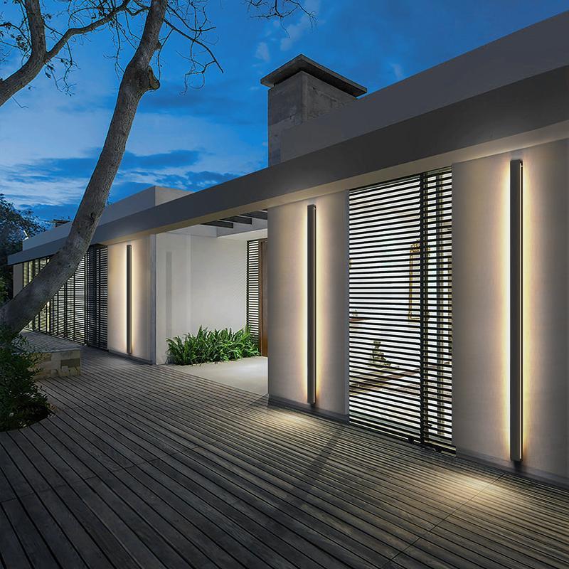 Minimalist Linear Wall Sconce, Slim Black LED Outdoor Light for Facade and Porch, Five Lengths with Dimmable and Tri-Color Modes