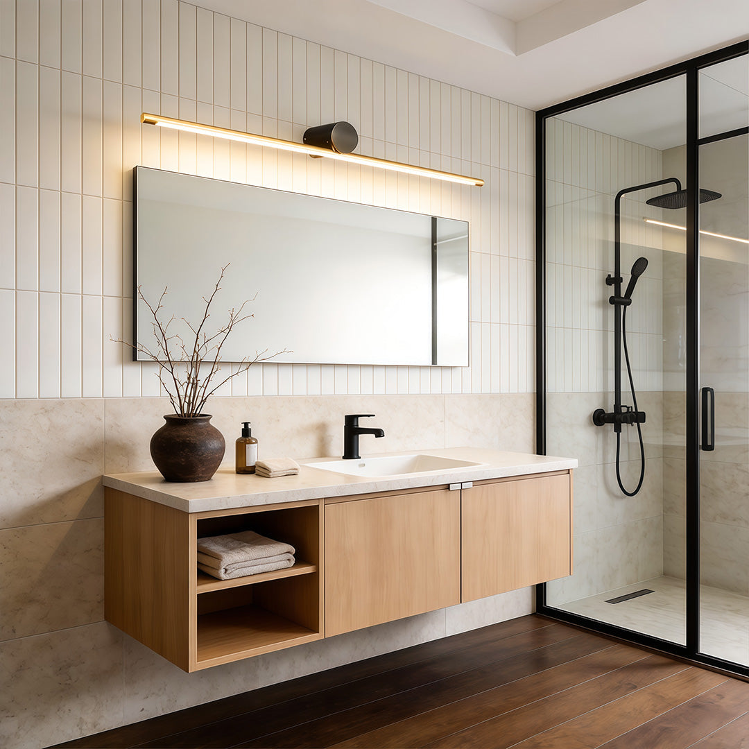 Linear Vanity Light Bar, Gold and Black Metal Bathroom Mirror Light with Three Color Temperatures, Four Lengths