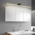 Linear vanity light mounted above an LED mirror cabinet